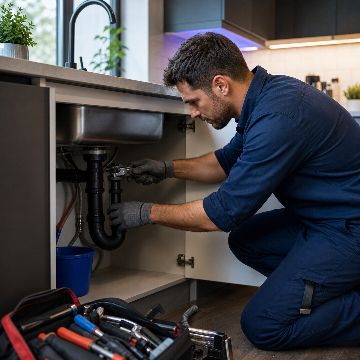 Home service technician working during an emergency callout